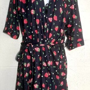 Y2K 2pc Robe & gown women lati Fashion Babydoll Gown 1/2 SL Robe Strawberies NWT